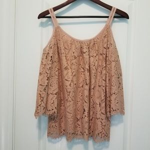 WHBM Blush Cold Shoulder Lace Top